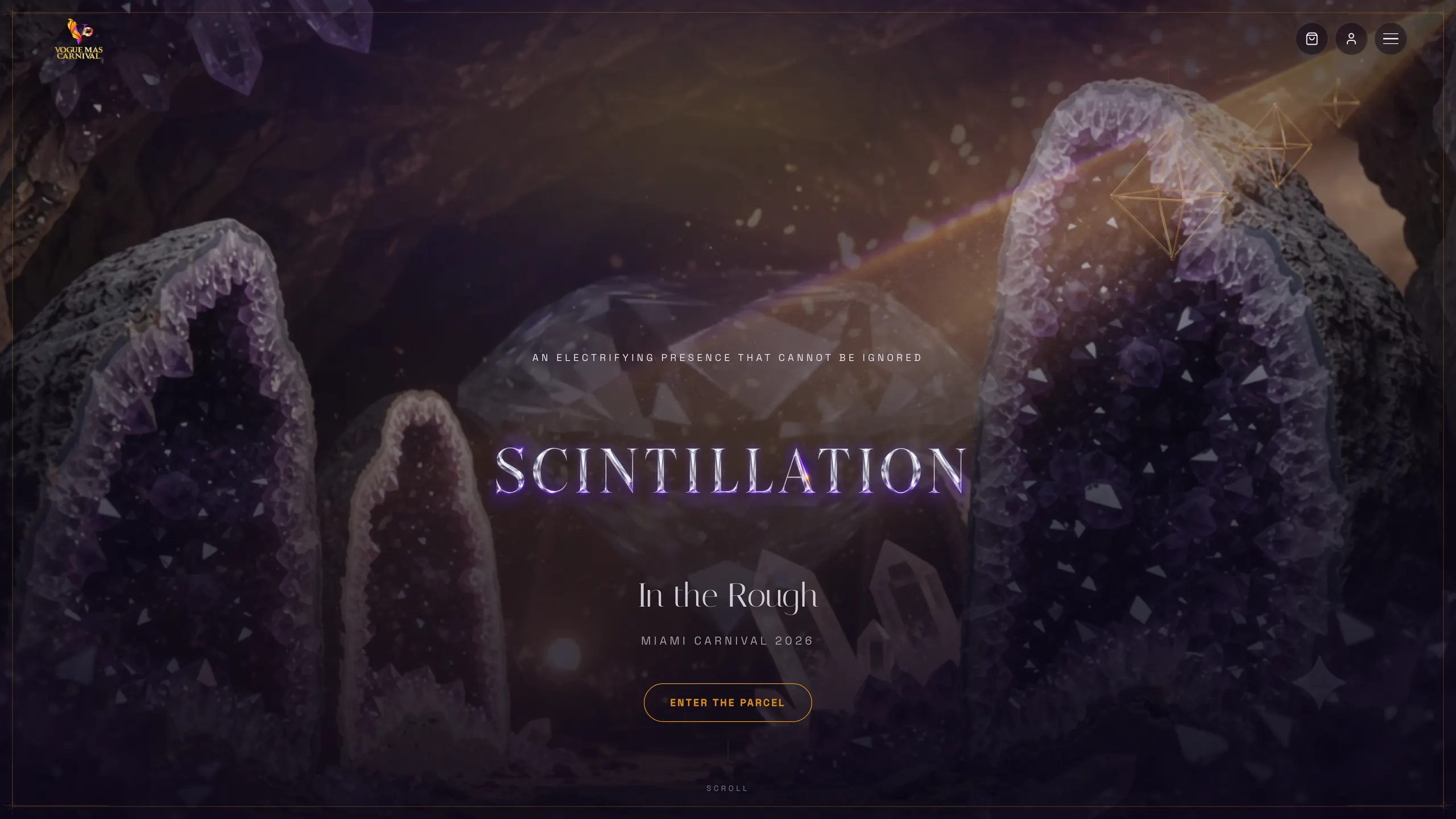 The Scintillation storefront hero — an amethyst geode under a shaft of light