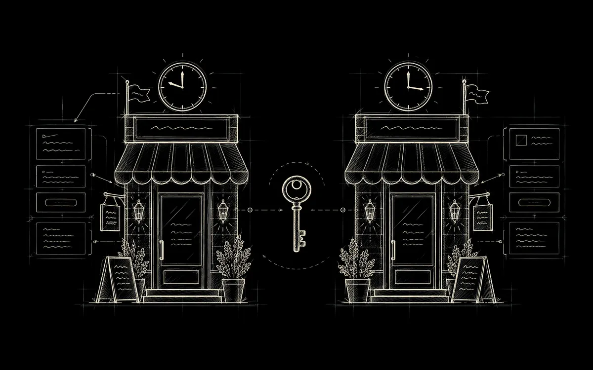 A pencil storyboard sketch of stores