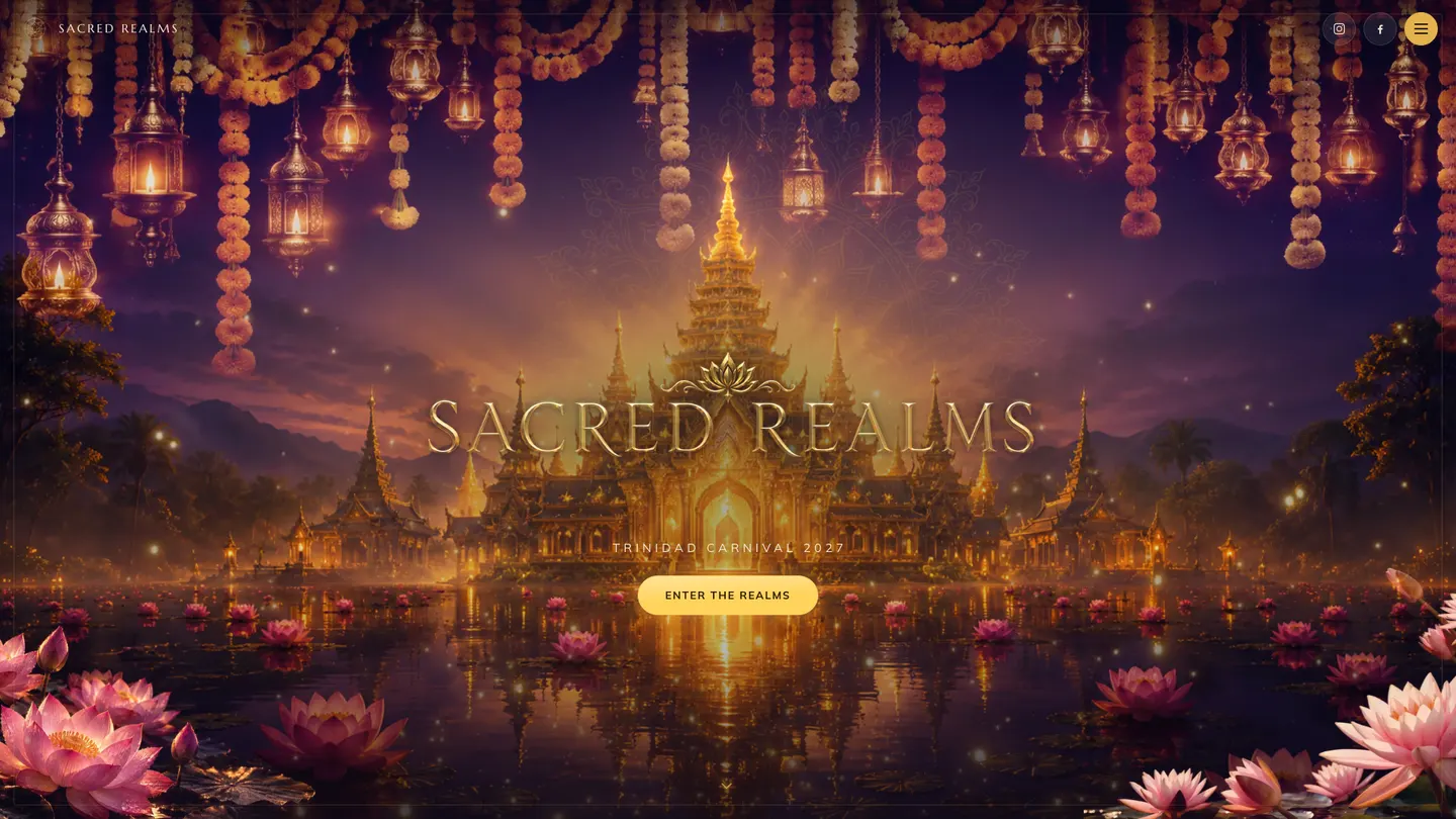Sacred Realms — radial and ascending — an iris opens on a temple